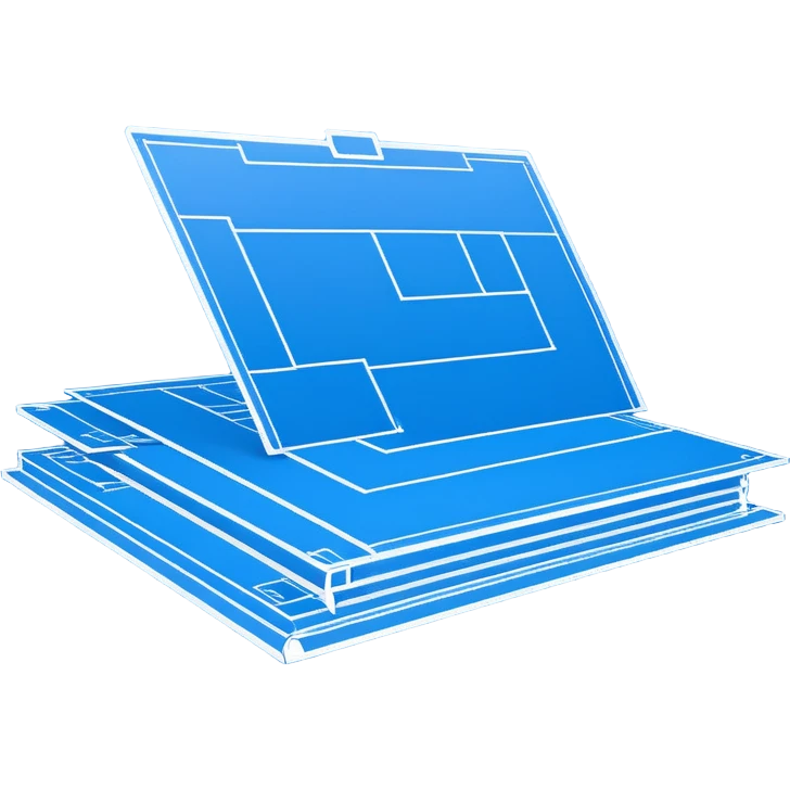 blue blueprint plan with white lines, side view emoji