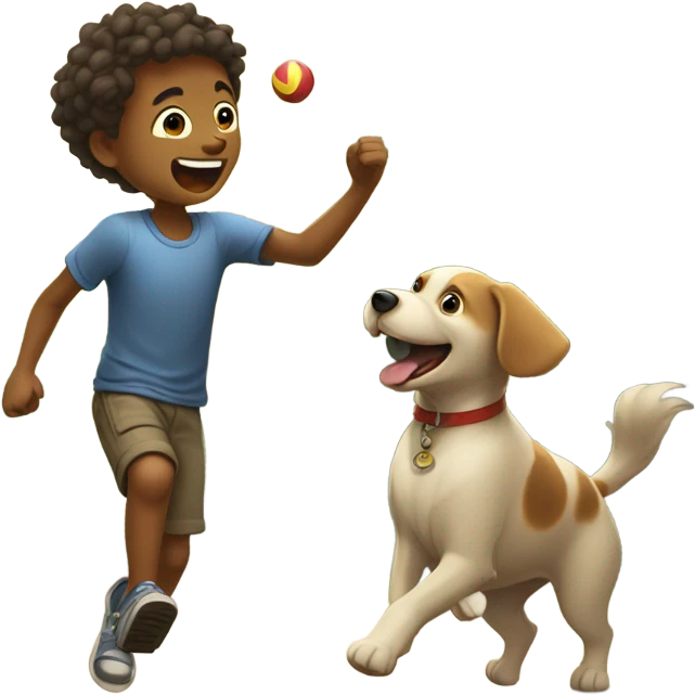 boy playing outside with dog emoji
