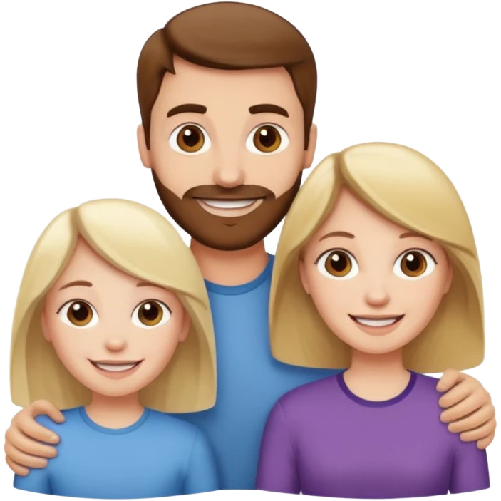 happy pale white family with one brown hair dad, one brown hair mom, one blonde girl, and one brown hair girl emoji
