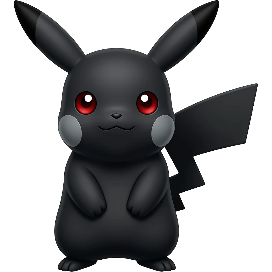 Pikachu with black skin and red eyes and gray cheeks emoji