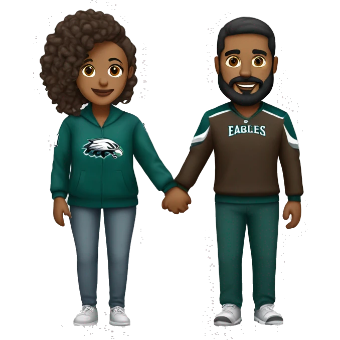  Brown guy with beard and mustache holding hands with a brown girl with her hair in a bun in Philadelphia eagles clothing  emoji