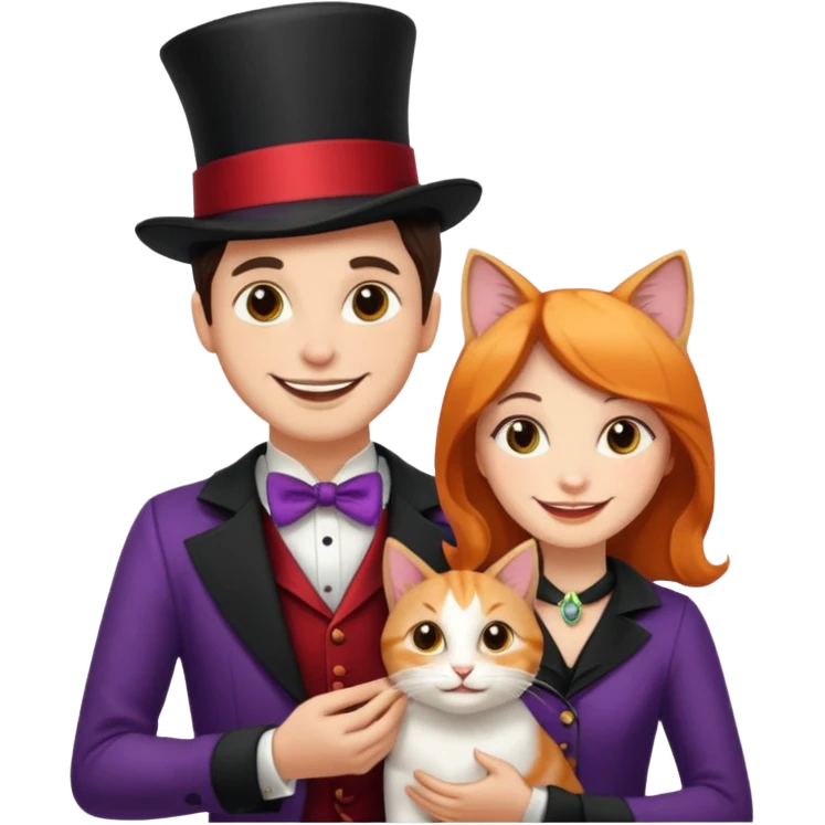 magician couple and their pet cat emoji