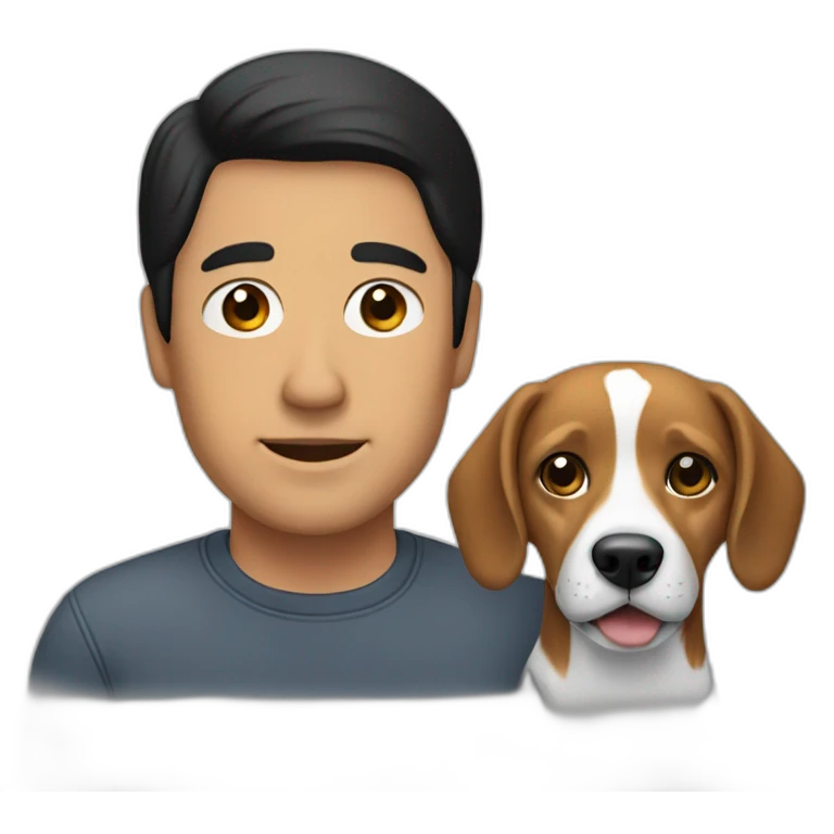 A man with black-hair and a beagle emoji