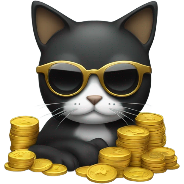 cat in brutal dark glasses with a bag of gold coins emoji