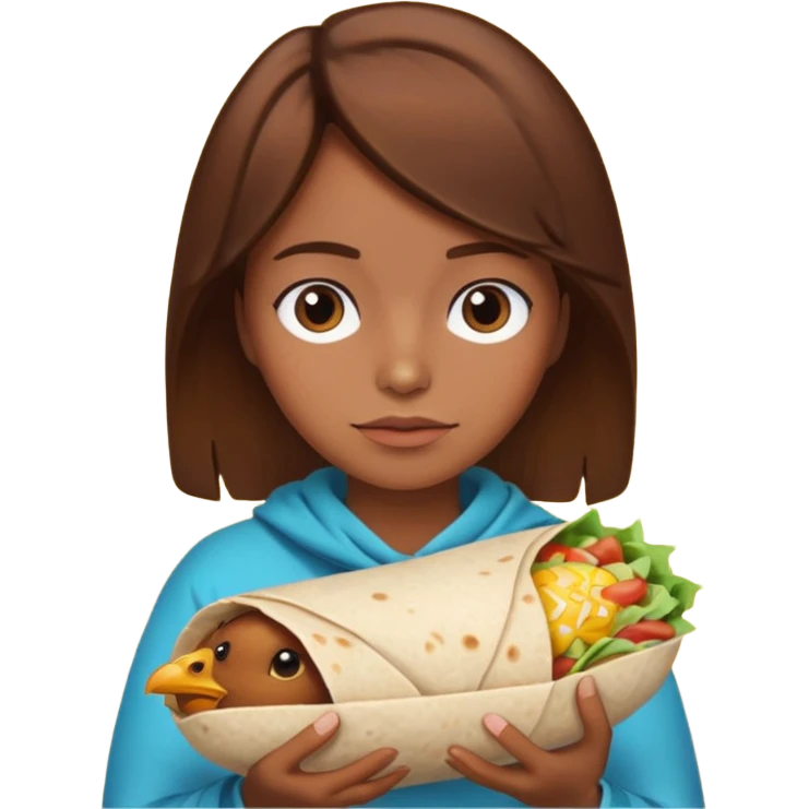 Girl with brown hair "resting chicken burrito face" emoji