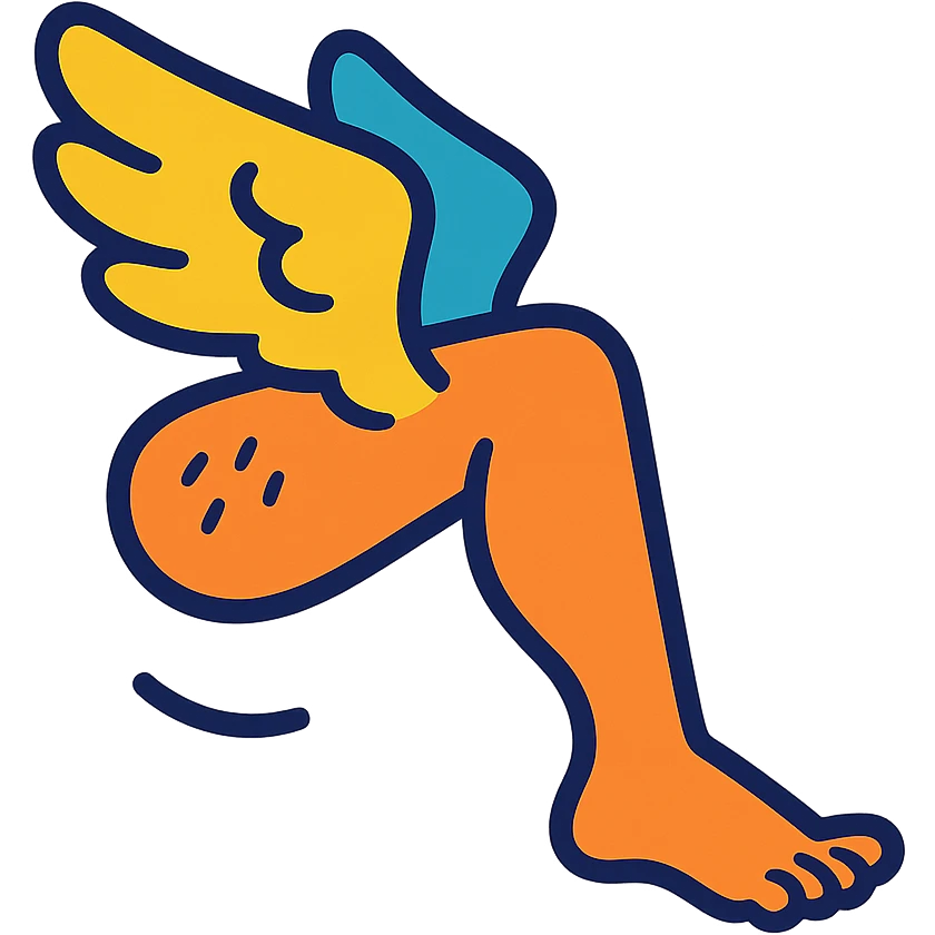 a flying leg with wings, cartoonish and fun emoji