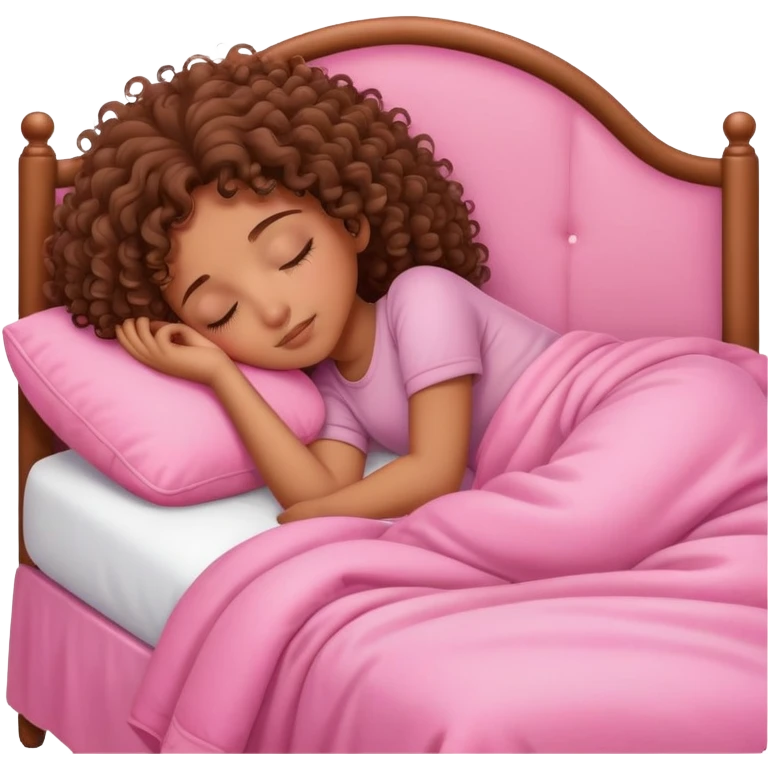 brown girl sleeping in pink bed emoji