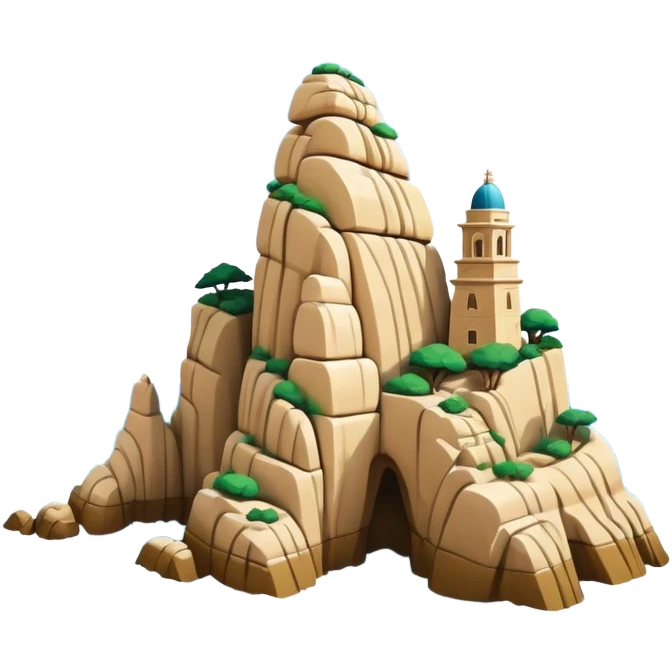 Cinematic Realistic Raouche Rocks, Beirut Landmark Emoji, depicting the majestic limestone rock formations rising from the Mediterranean Sea, with waves crashing against their bases under a vibrant sky. emoji