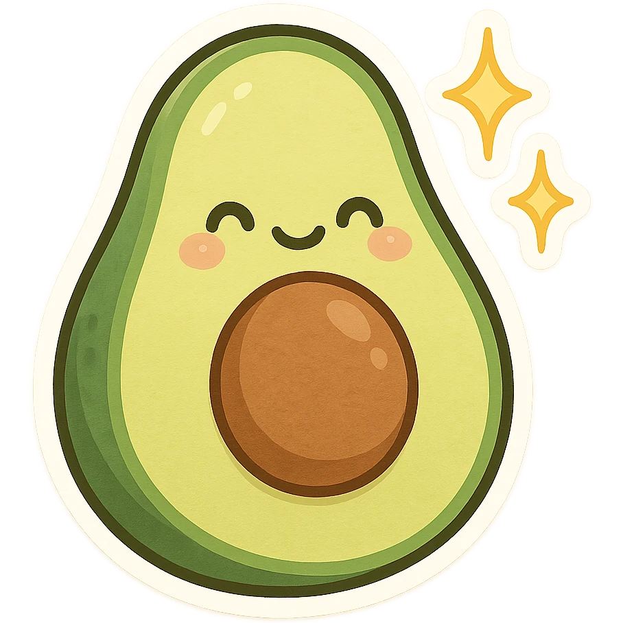 chibi sticker of a smiling avocado with sparkles emoji