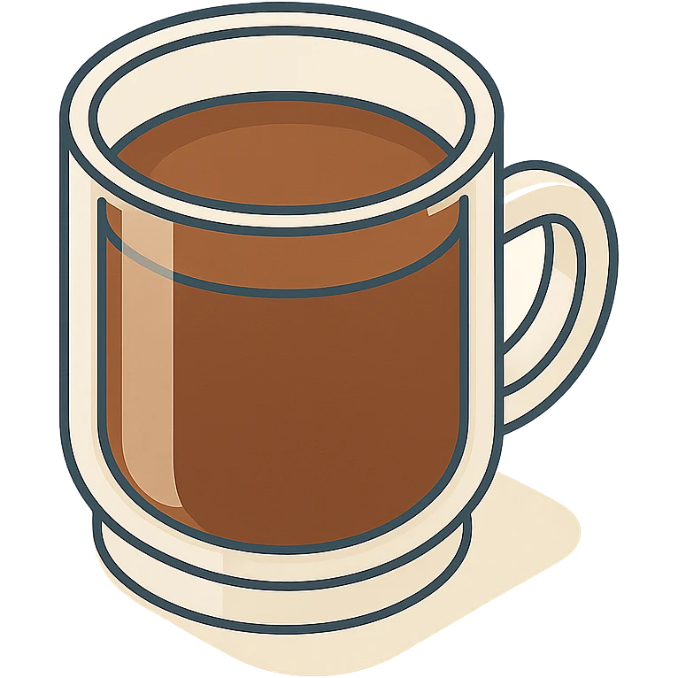 coffee in a transparent mug, isometric view, 2D isometric style, detailed drawing, detailed shadows and highlights, clean contours, soft lighting, transparent background emoji