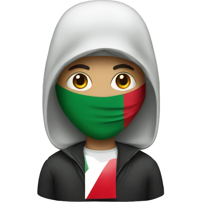 A man wearing a mask with the Palestinian flag on it emoji