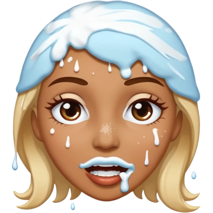 white icing on woman just on the mouth and eye area more splattered emoji