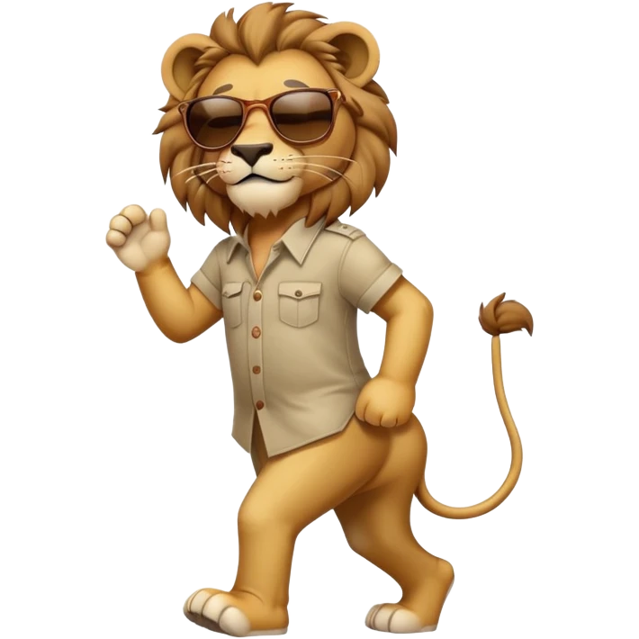 anthropomorphised lion in casual dress wearing sunglasses walking upright emoji