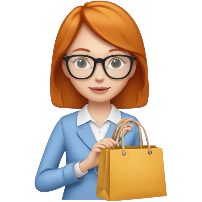 ginger woman with glasses holding shopping bags emoji