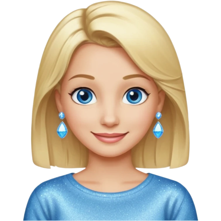 make this real, blond, hair below shoulder, blue eyes, 50s, sparkle in the eyes, fun, smile, no earrings, relaxed style, sweats or jeans emoji