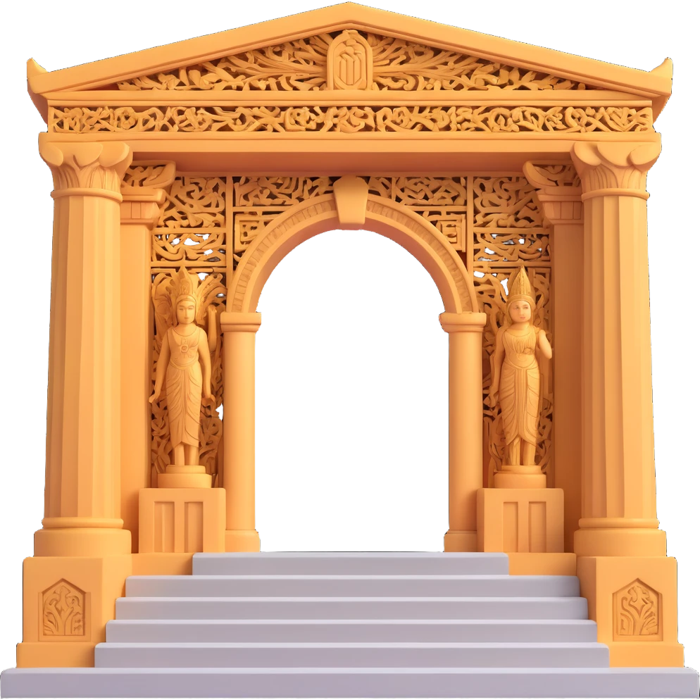 olympian temple, 3d style, close-up of entrance, intricate carvings, majestic steps emoji