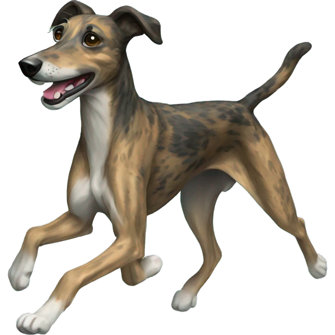 Brindle dog black face lurcher running cyan green blue lighting emoji