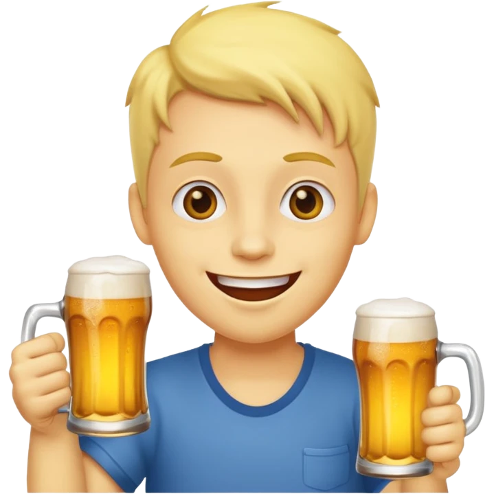 Yellow face woth a happy expression holding a beer emoji