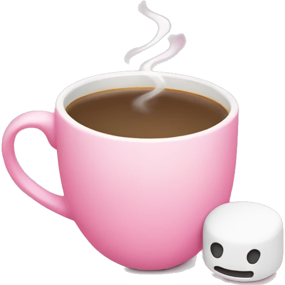 a pink plain coffee mug without a face with one handle on the right, coffee inside it, and marshmallows without a face float in the coffee, there is nothing around emoji