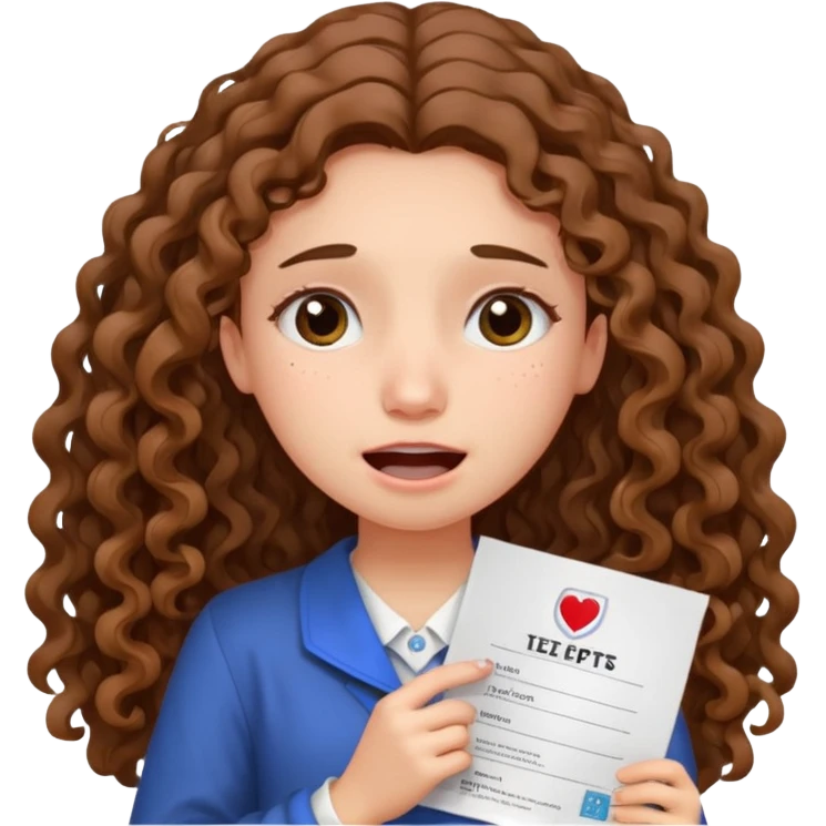 A girl with long curly brown hair crying shows an IELTS certificate with a score of 3.0  emoji