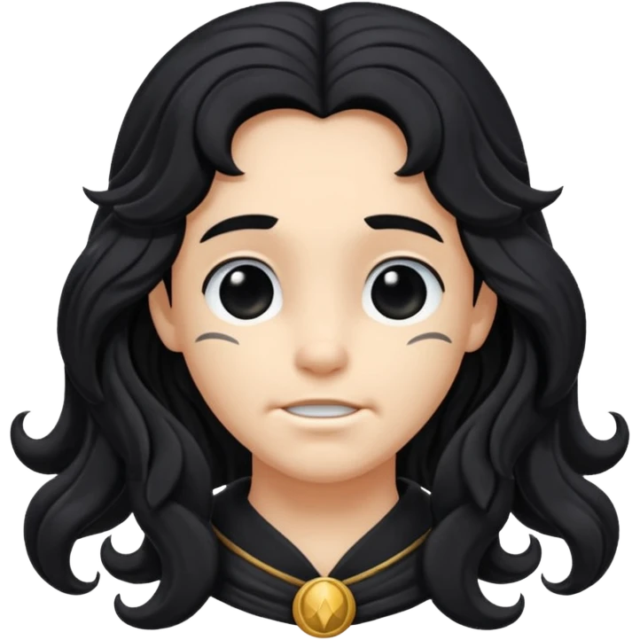 Pluto from The Olympians with long black wavy hair, black stola emoji