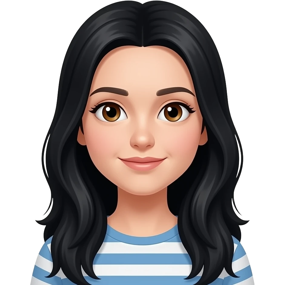 Girl with Long black Hair and brown eyes emoji