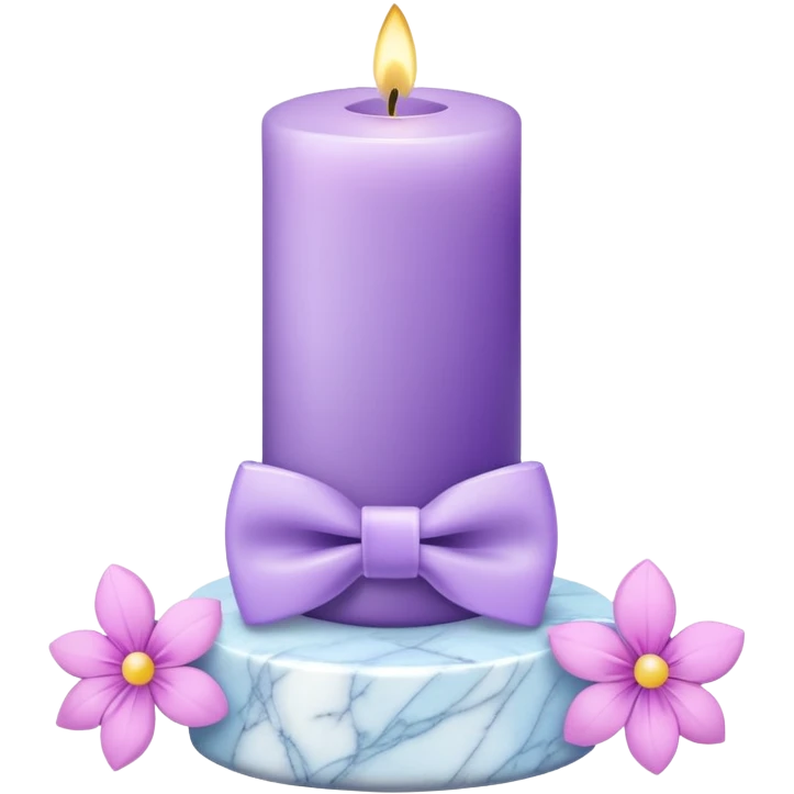 Purple candle on a white marble-candle-holder-stand, flowers, bow tie, light-blue, pink, white, pastel purple emoji