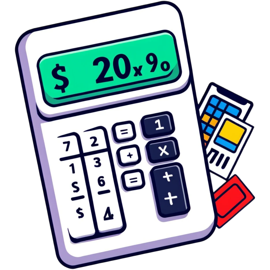calculator with price tags and trending charts emoji