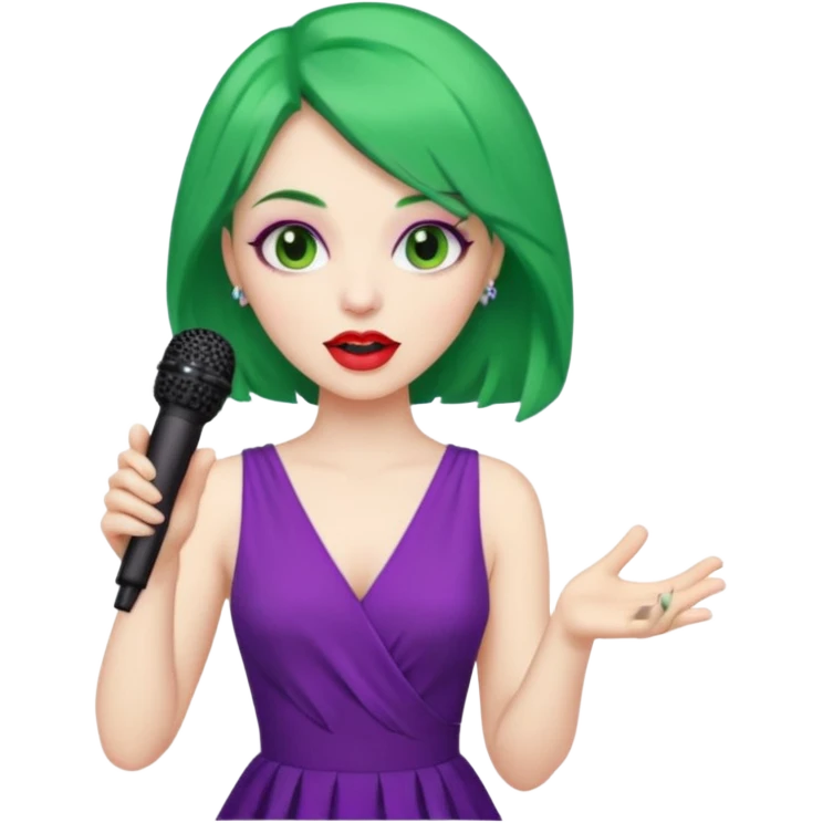 female joker with dress, microphone, singing emoji