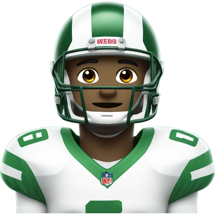 Football player with a green jersey, white accents numbered 67 and a white helmet emoji