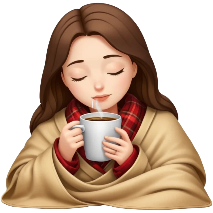 girl inside a blanket sipping coffee eyes closed emoji