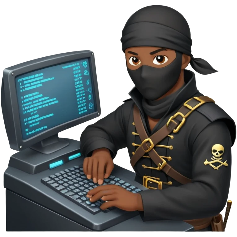 african-american mercenary black ninja pirate hacker terminal command center emoji