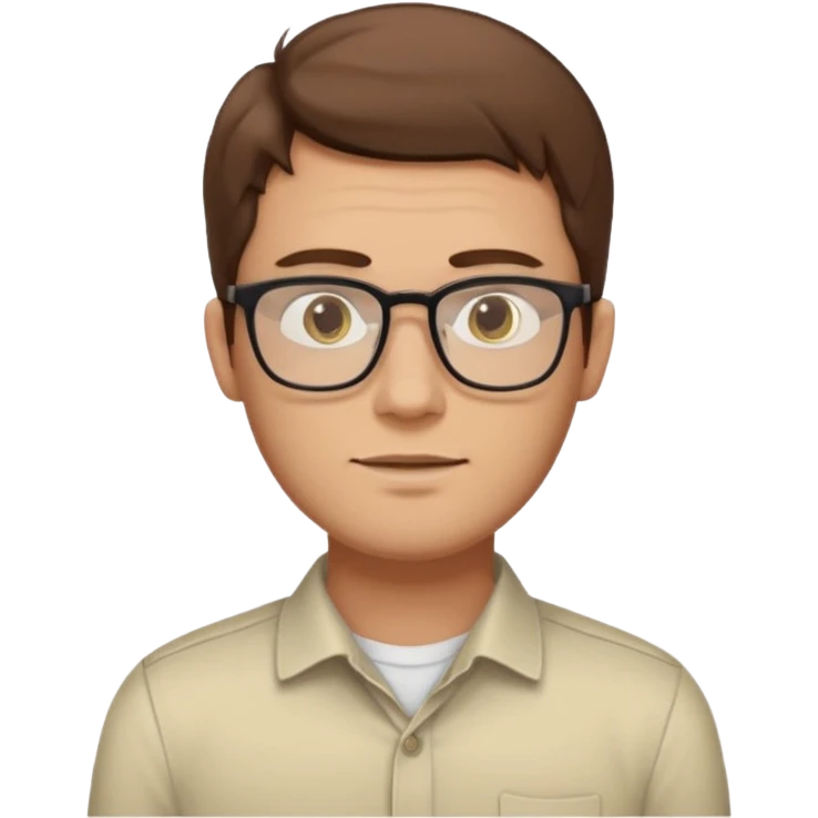 a young man around 30 years old, with brown hair, longer rectangular face, light yellow skin color, small eyes with rectangular glasses, without beard emoji