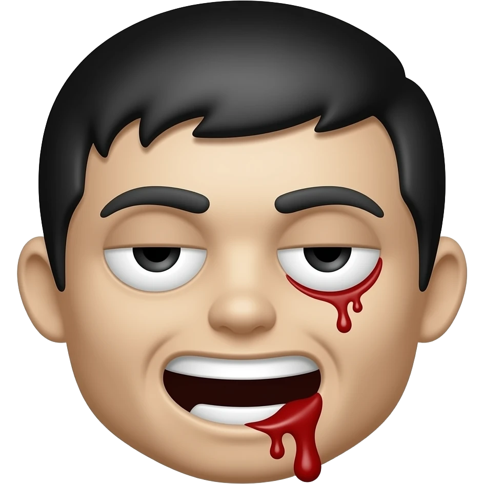 Zombie Emoji AppleIOS Style, Black Hair, white teeth with blood leaking out, minor scar under eye, drowsy eyes, emoji
