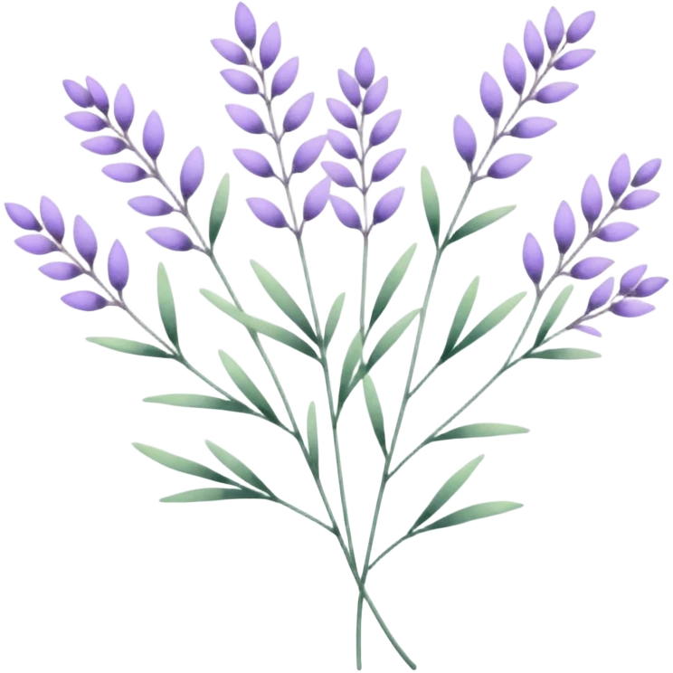simple flower branches. The art style is clean line art with delicate watercolor textures, pastel colors, and a dominant palette of lavender, soft lilac, and muted purple. emoji