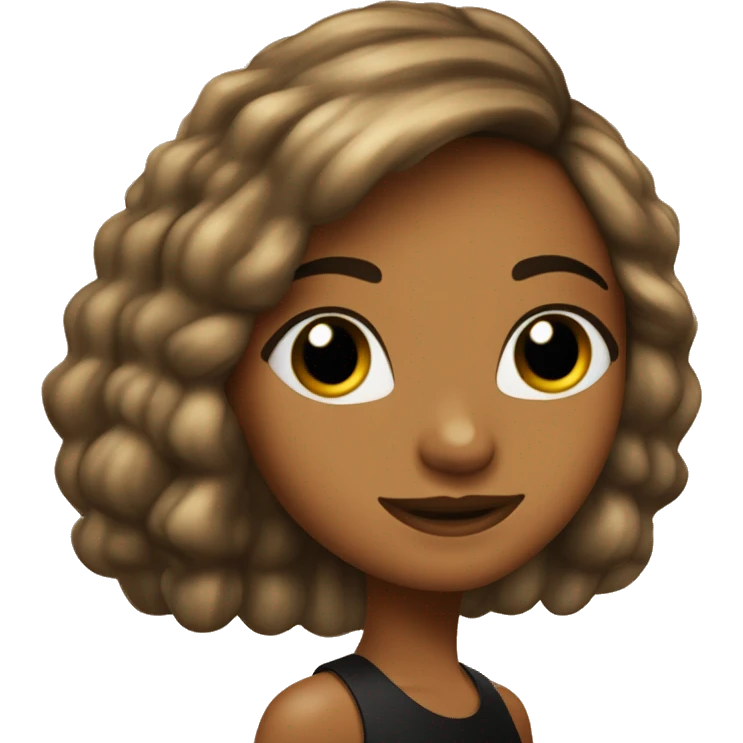chica de pelo liso y marrón casi negro y con melenita, ojos marrones y pendientes de oro emoji