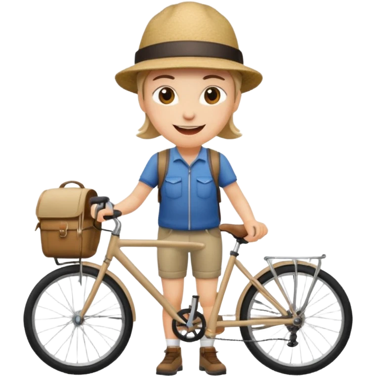 happy tourist cycling wearing a hat emoji
