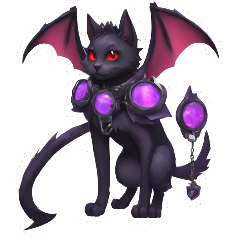 cool edgy black punk red Purple ethereal fantasy nargacuga-bat-cat-Fakemon collar harness full body emoji
