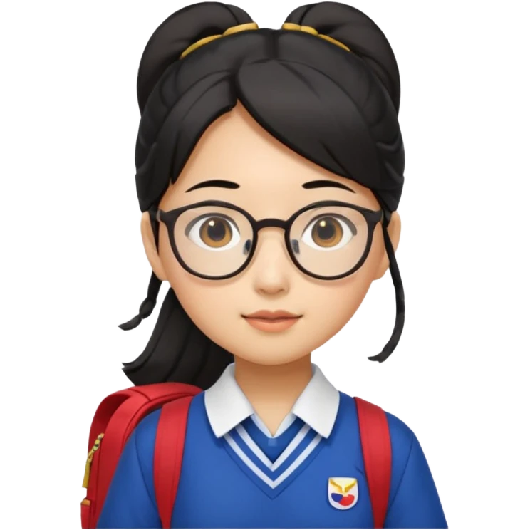 검정 머리 묶은 동양인 한국 교복 단정한 여자 / 안경 / 백팩 emoji
