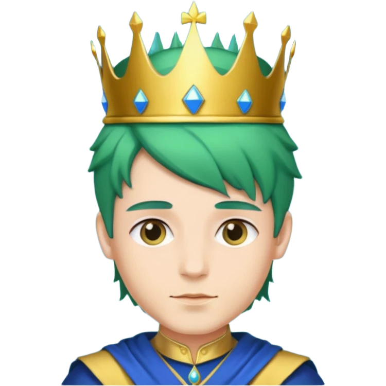 royal prince with green hair with crown cloth is blue emoji
