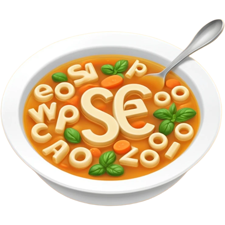 soup with letters inside spelling SEO emoji