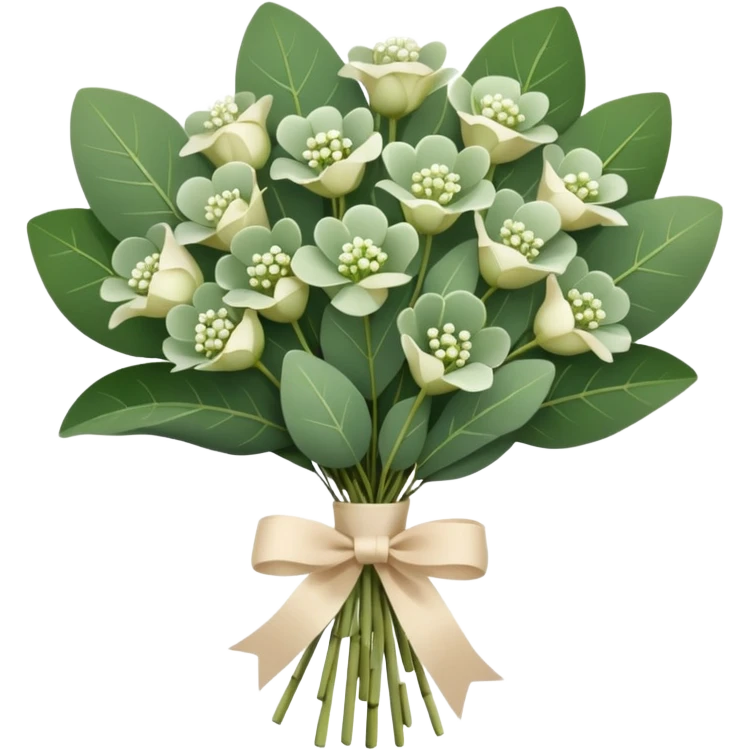 bouquet of eucalyptus and gypsophila flowers with beige ribbon emoji