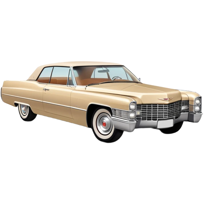 Minimalist beige 1966 Cadillac DeVille, simplified clean lines, 30-degree view, reduced details, essential features only, iconic silhouette, Once Upon a Hollywood inspired, iOS emoji style emoji