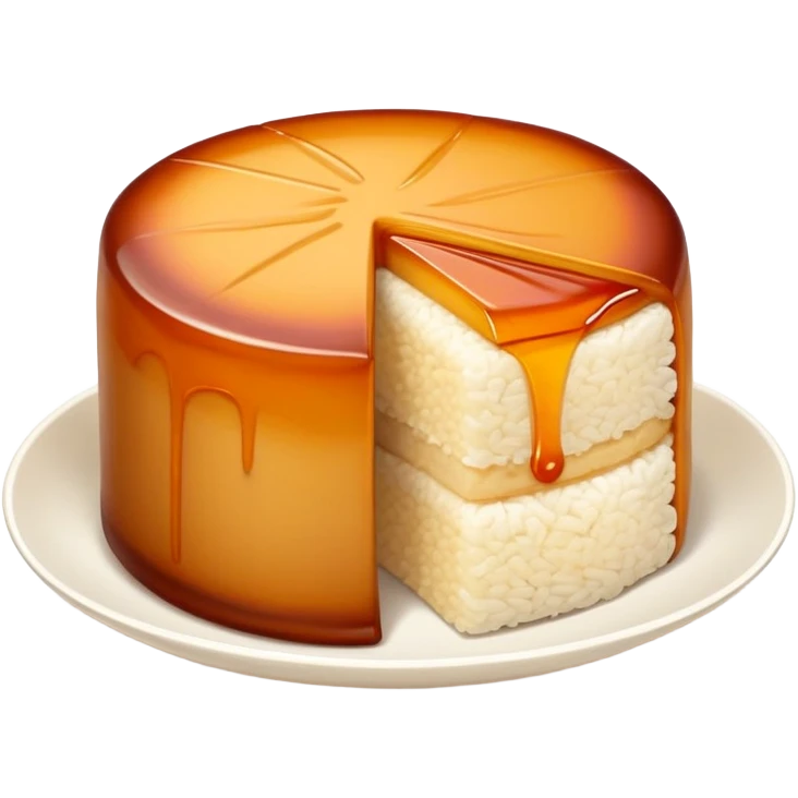 Nian Gao sticky rice cake with brown caramelized color, simplified emoji style with bold outlines and bright colors, cartoon style New Year sweet emoji