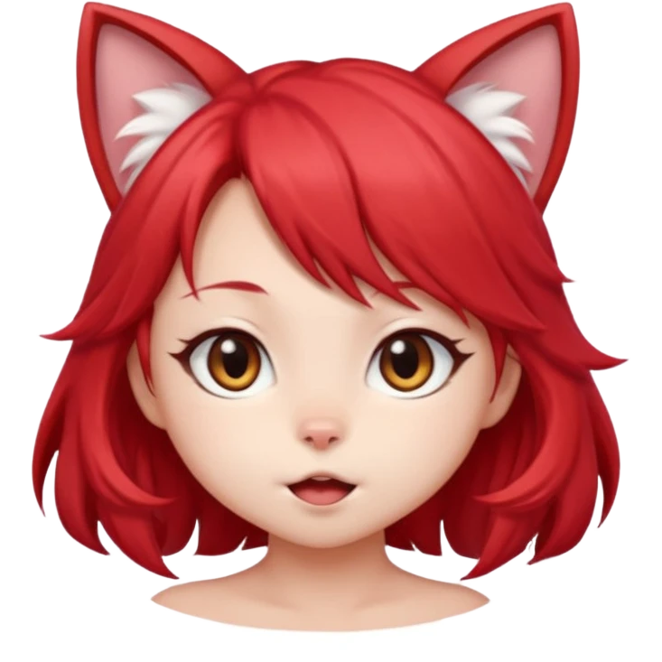very cute anime cat-girl with small cat ears, red blowing hair emoji