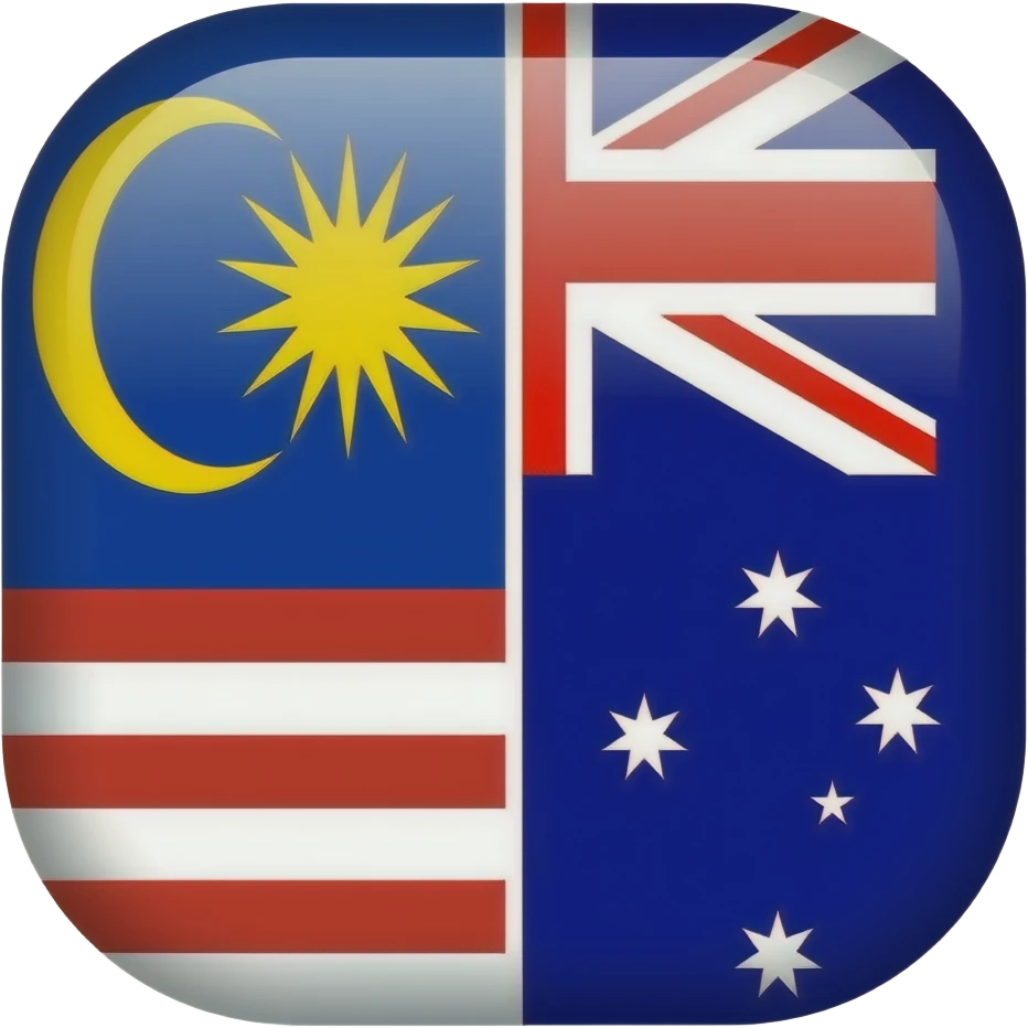 a icon combining the flags of Malaysia and Australia, split evenly in half. The left side shows the Malaysian flag, and the right side shows the Australian flag. emoji