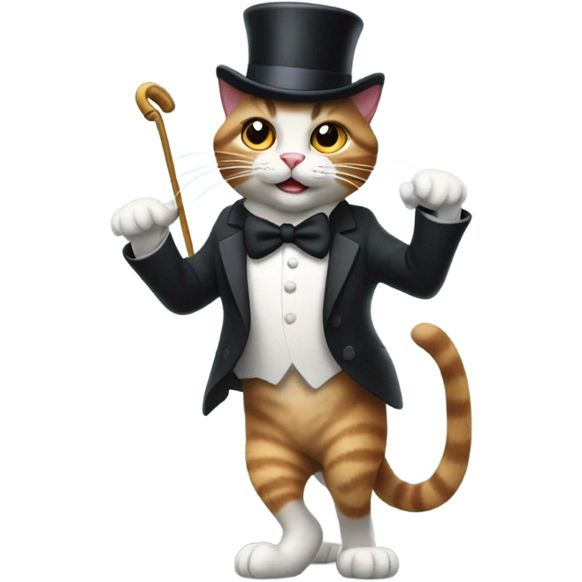 cat with top hat and cane doing the charleston emoji