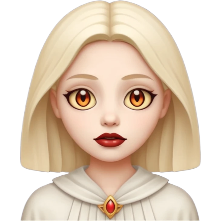 Stylized cult cartoon girl emoji, eerie-cute aesthetic, symmetrical design, subtle spooky vibe, glowing eyes, saying “AMILK”, bold graphic icon emoji