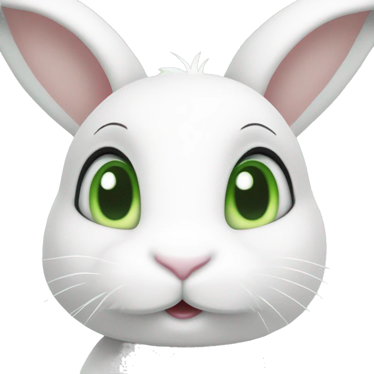 Cute White bunny with light-green eyes and a question mark above her bunny head emoji