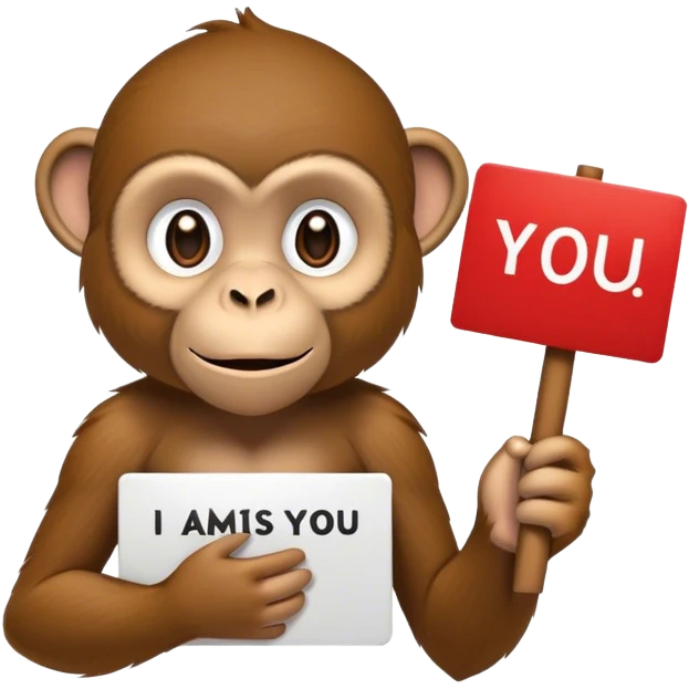 monkey holding sign that said i miss you santi emoji